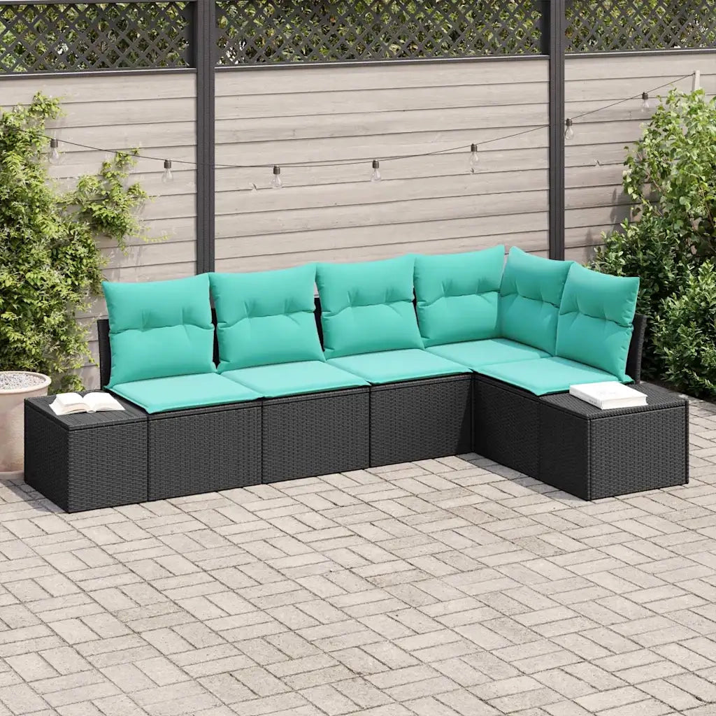 Set Divano da Giardino 5 pz Nero polyrattan 3347066