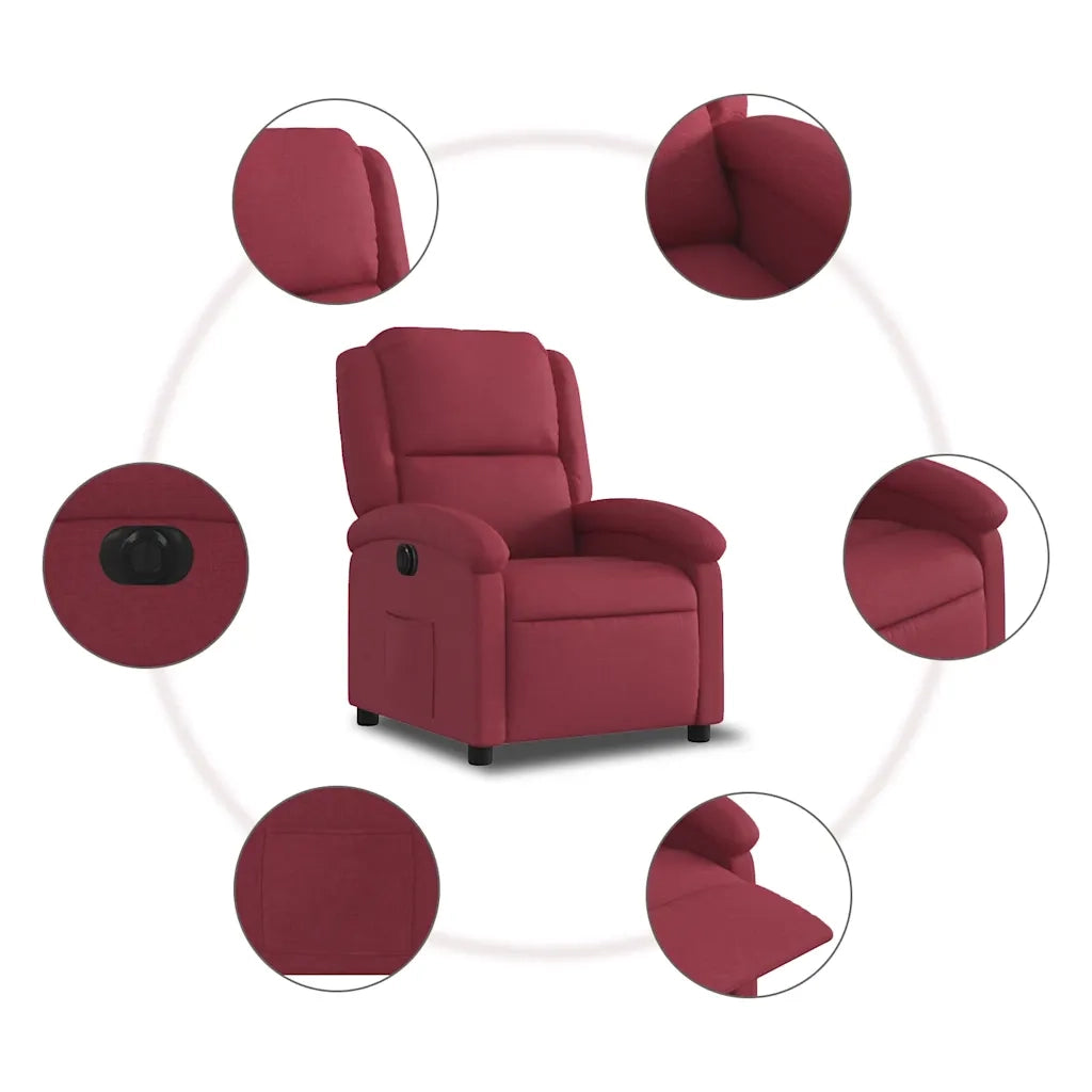 Poltrona Elettrica Reclinabile-Divano Sedia Rosso Vino in Tessuto 217771