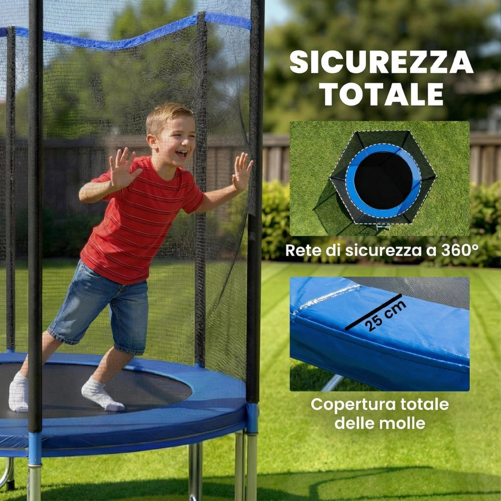 Trampolino da Giardino, 183 cm con Rete di Protezione e Scala