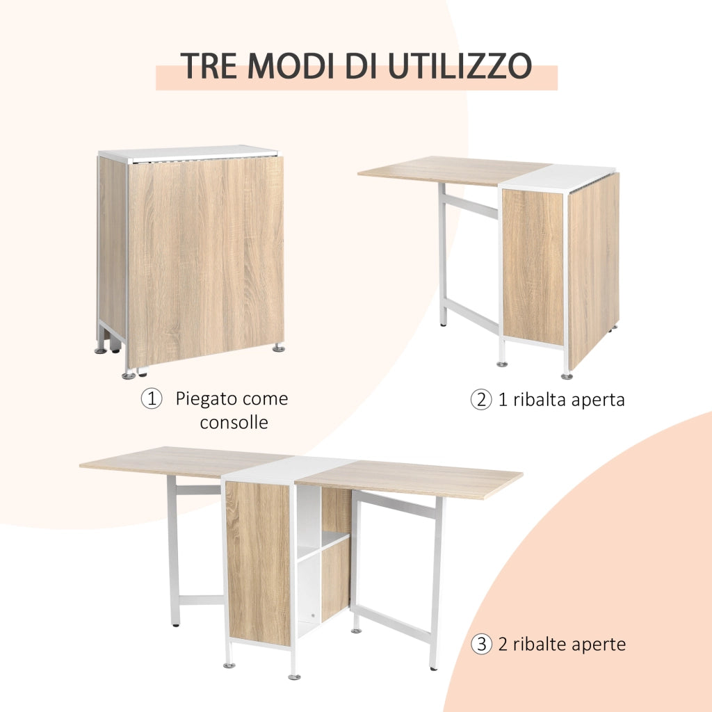Tavolo da pranzo pieghevole per 4 persone ¨C zephmum ¨C rovere e bianco 169x60x75 cm