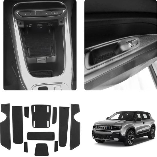 Materassini antiscivolo in gomma per auto, compatibili con Jeep Avenger 2023 2024 2025, materassini antiscivolo per console centrale, materassini antiscivolo per becheriera e gommatine per Avenger EV Hybrid (nero)