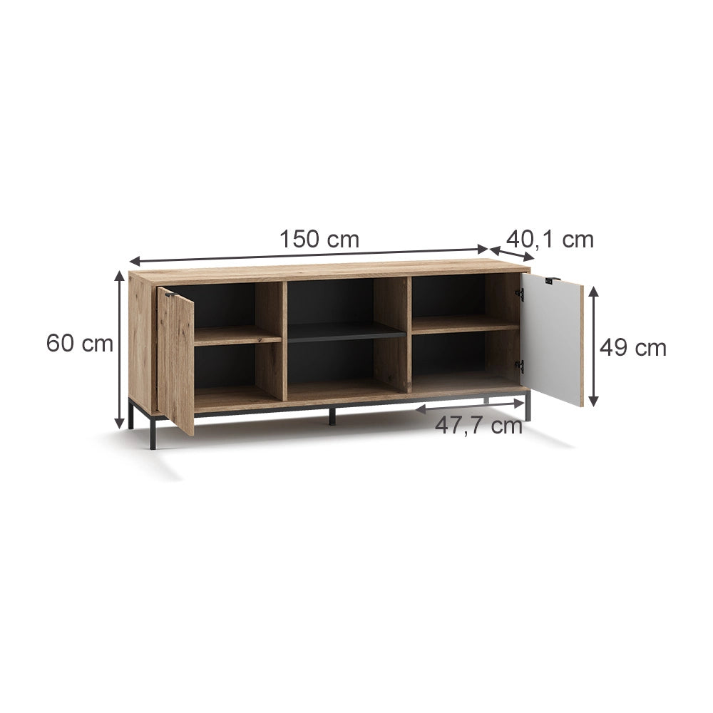 Vicco Tavolo basso Quercia vichinga 150 x 60 cm con 2 porte