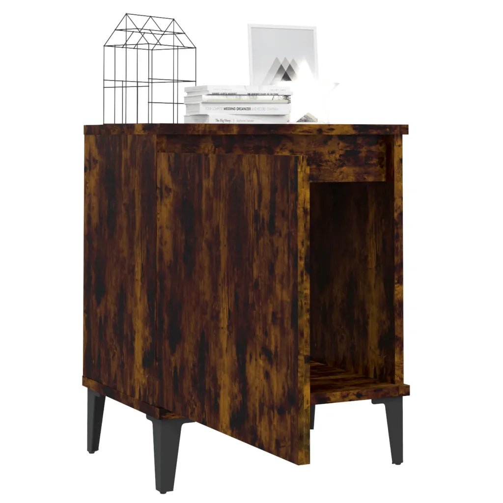 Comodini con Gambe in Metallo Rovere Fumo 40x30x50 cm 813117
