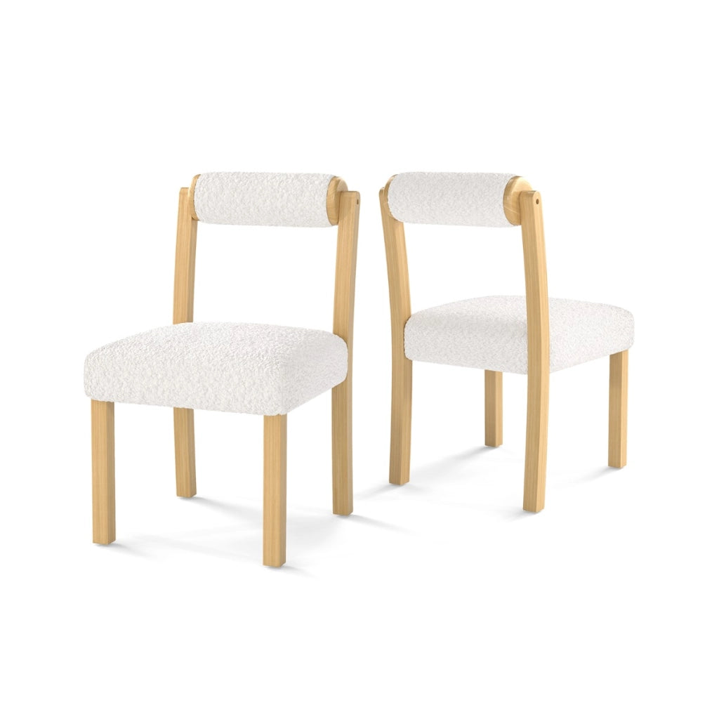 Sedie da cucina e sala da pranzo con rivestimento e struttura in legno, Set di sedie da pranzo in egno da 2 Naturale+Bianco-Sgabelli da bar