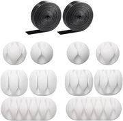 10 set di clip per cavi e 2 x 16 ft cavi da avvolgere organizzatore per scrivania per ufficio domestico bianco.