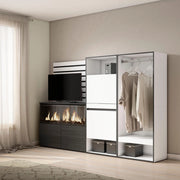 Credenza, 227x35x145cm, Camera da letto, Camino elettrico XXL, Scarpiera, Armadio Aperto, Bianco RF3386