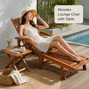 Sun Lounger With Table, Solid Acacia Wood