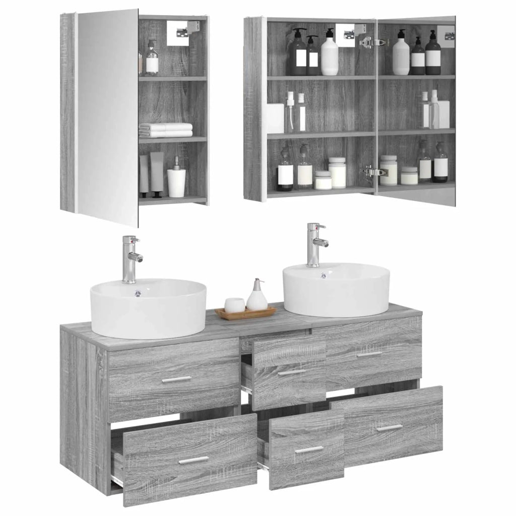 Set di mobili per il bagno 5 pcs Sonoma grigio 3406932