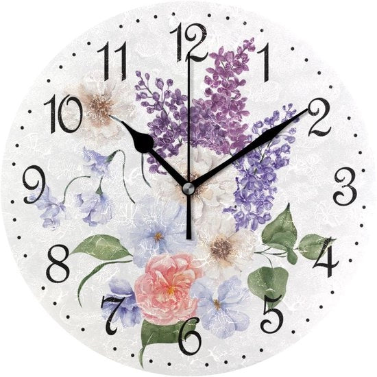 Orologio da Parete Fiori di Primavera Stile Silenzioso Non Emittente Decorativo Orologio da Parete a Batterie 25 x 25 cm per Casa Salotto Cucina Bagno Camera da Letto