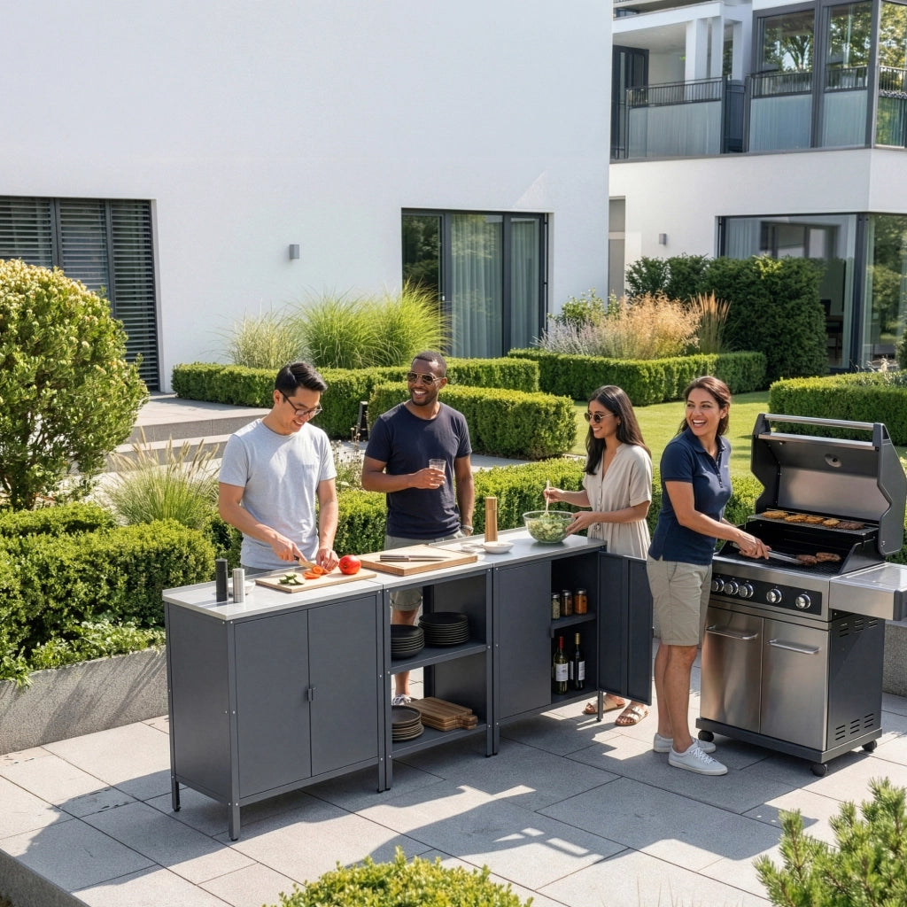 Bancone da Giardino Bolognano in Acciaio con Ripiani 92x50x50 cm Argentato / Grigio opaco casa.pro
