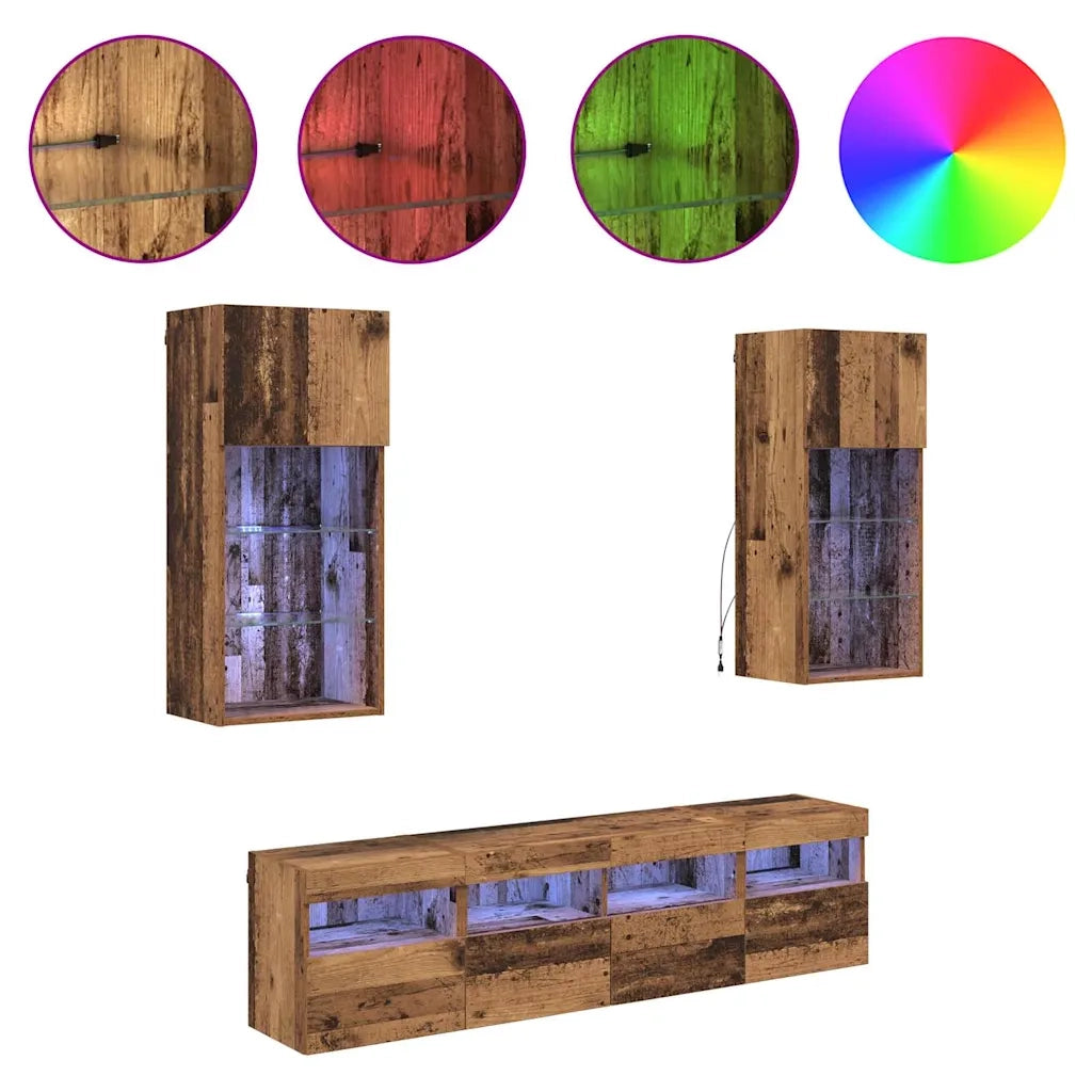 Unità a muro per TV con LED 5 pcs Legno vecchio 3402980