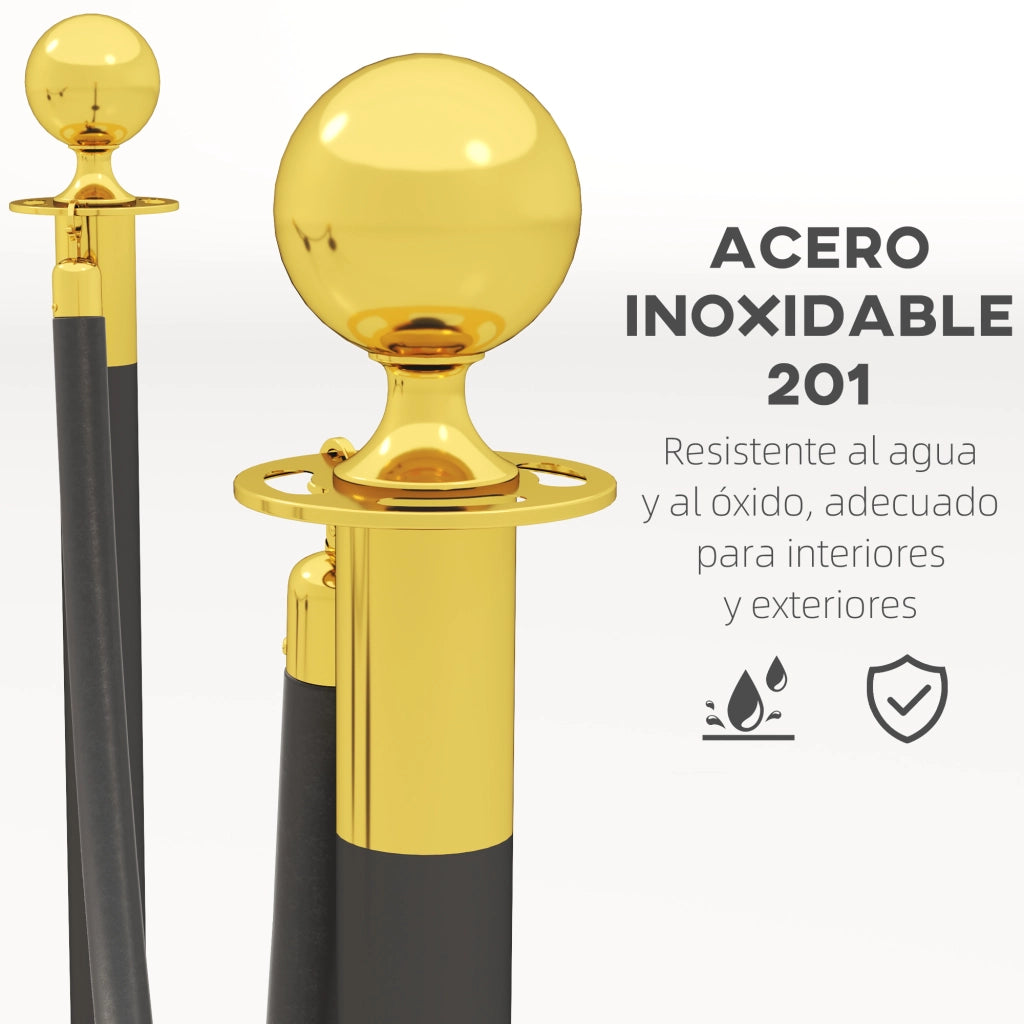 Palo Separatore con Corda Velluto Nero ¨C Xylo ¨C Acciaio Inox Base Riempibile 96cm Set 2pz