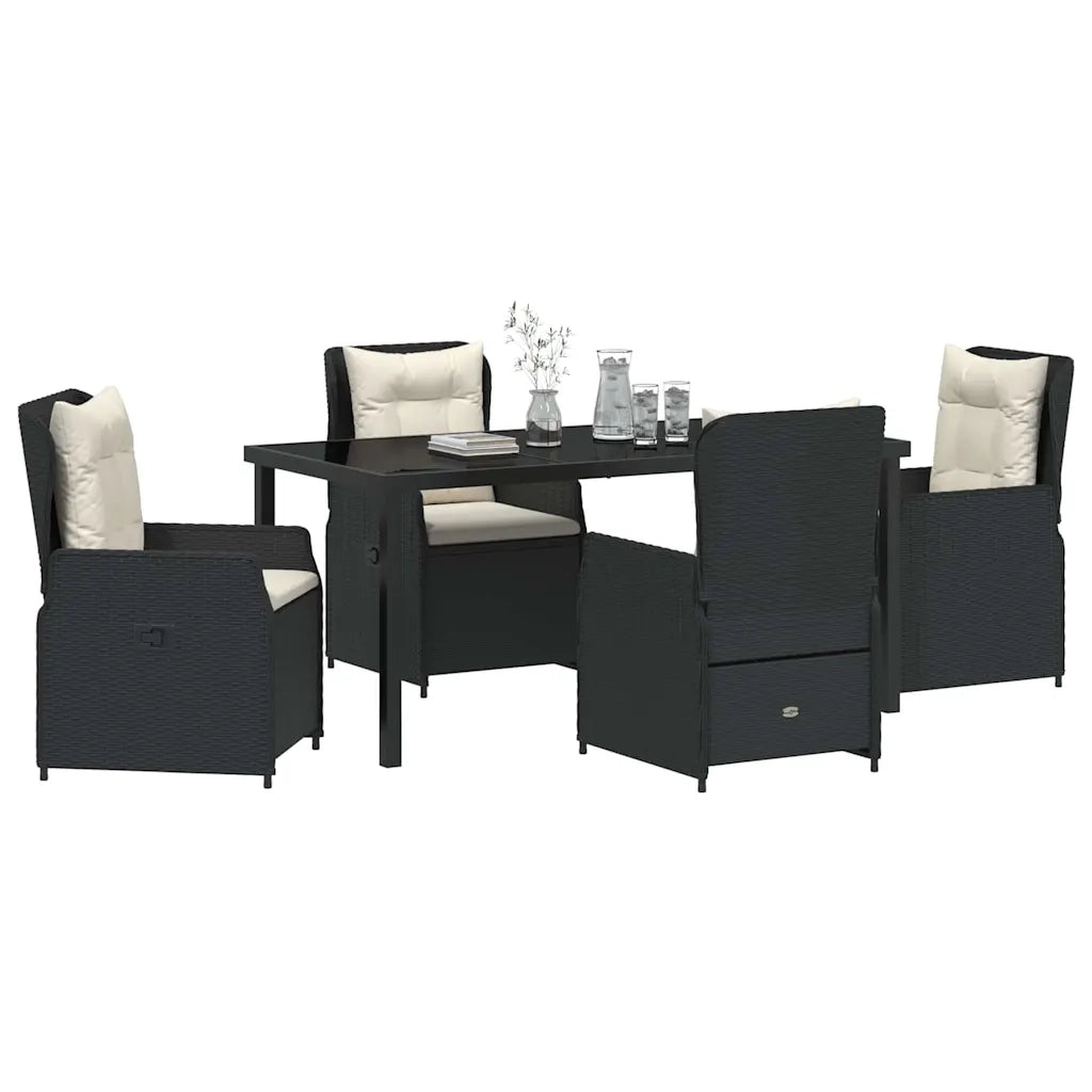 Set da Pranzo per Giardino 5 pcs Nero polyrattan 3380942