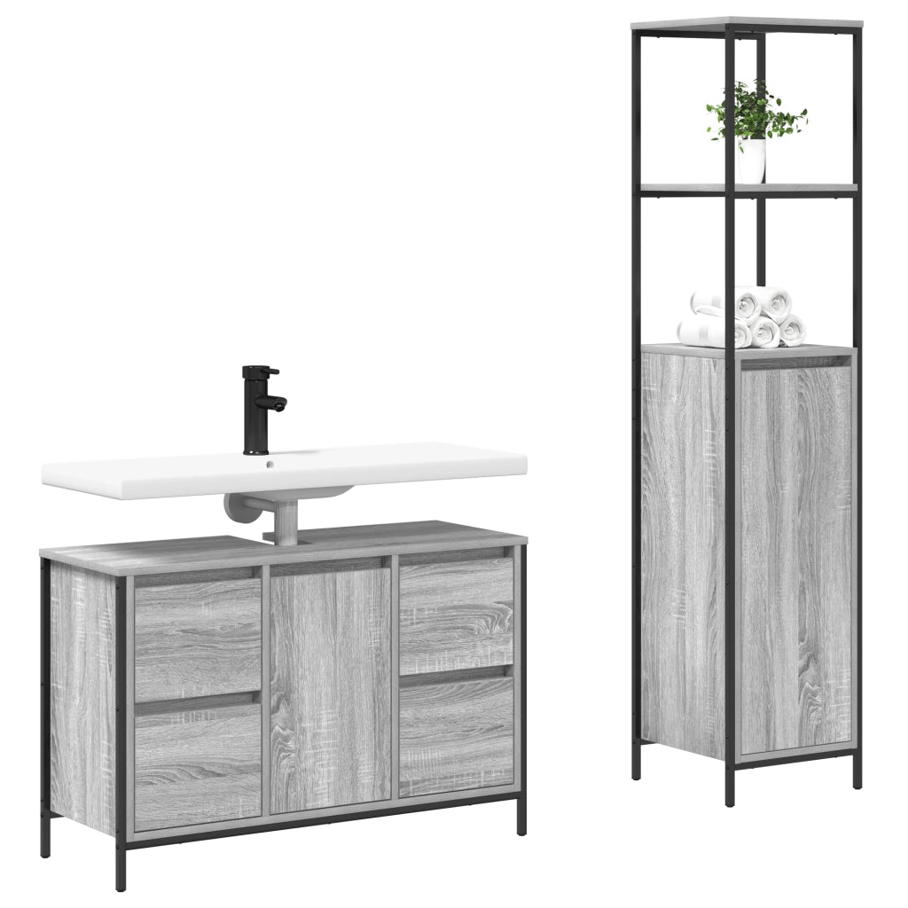 Set di mobili per bagno 2 pezzi grigio sonoma in legno ingegnerizzato