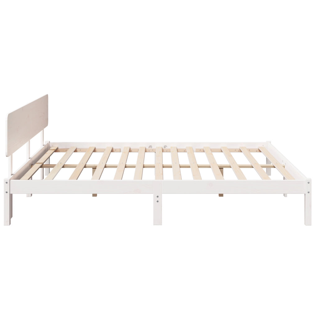 Struttura Letto con Testiera Bianca 180x200 cm Legno Massello di Pino