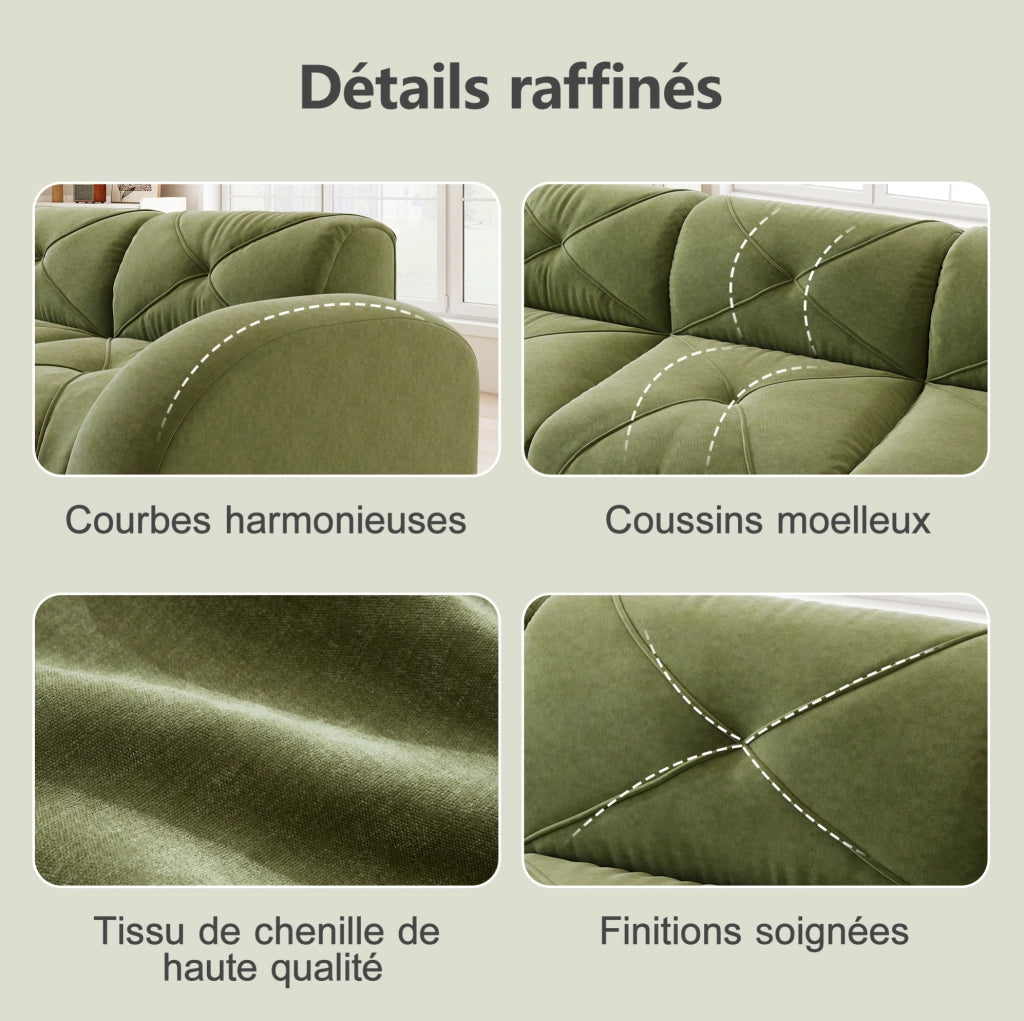 Divano modulare senza struttura in ciniglia verde 281×171×76 cm