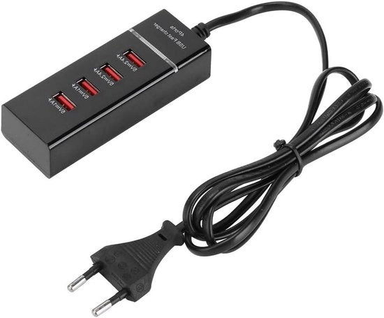 Cavo di alimentazione universale 4 porte USB con caricatore rapido 3A per dispositivi mobili - con protezione di cortocircuito - per uffici e famiglie - viaggi d'affari - Nero.