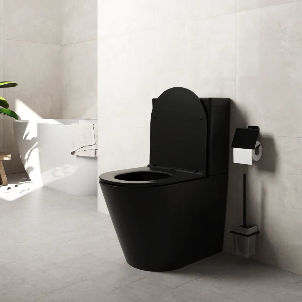 Vaso filomuro monoblocco rimless con cassetta e sedile copri-wc nero opaco | Vienna