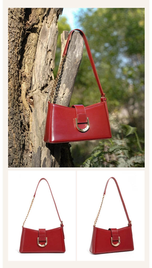 Borsa a tracolla da donna in vera pelle, colore rosso
