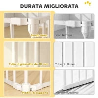 Recinto per Cani a 8 Pannelli Modulabili con Chiusura Automatica, in Acciaio e ABS, 61x3x75 cm, Bianco