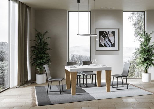 Tavolo Allungabile 130/234x90x77 cm Spimbo Mix  piano Bianco Frassino gambe Quercia Natura