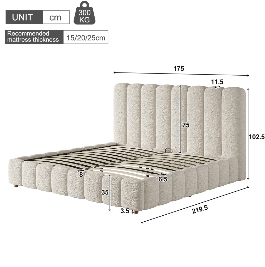Letto matrimoniale contenitore 160x200 cm in bouclé bianco