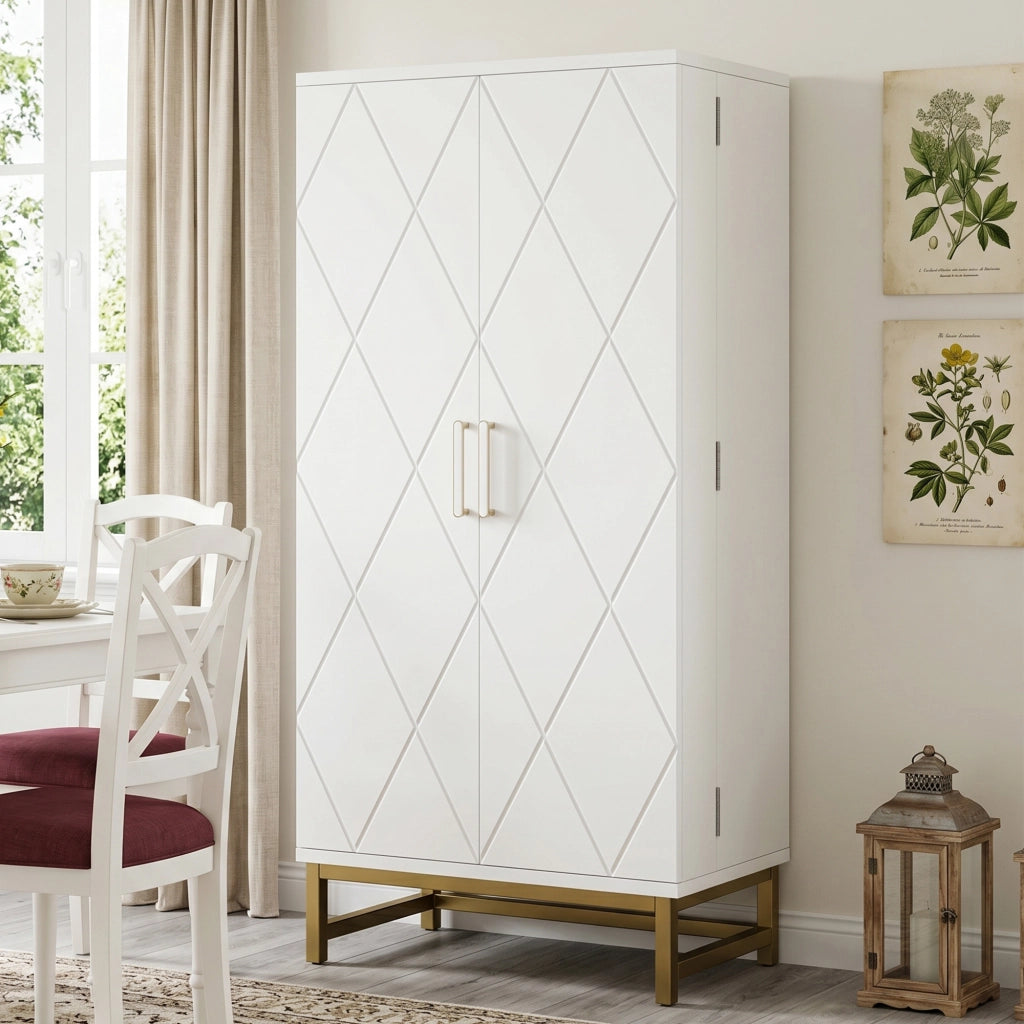 Credenza contenitore con 2 ripiani regolabili e vani nella porta, per cucina e sala da pranzo, bianca 60 × 40 × 130 cm
