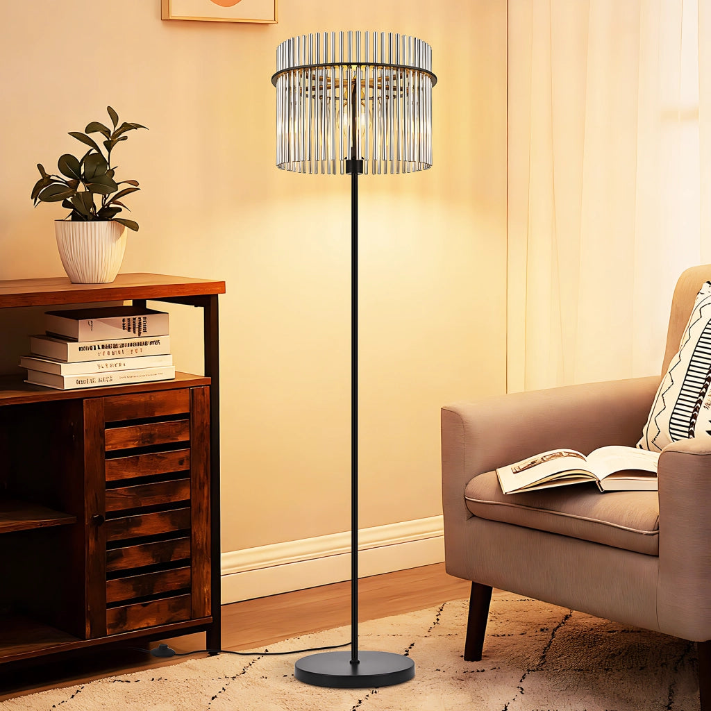 ZMH Lampada da terra vetro nero E27 154cm interruttore pedale moderno per camera letto cameretta ufficio