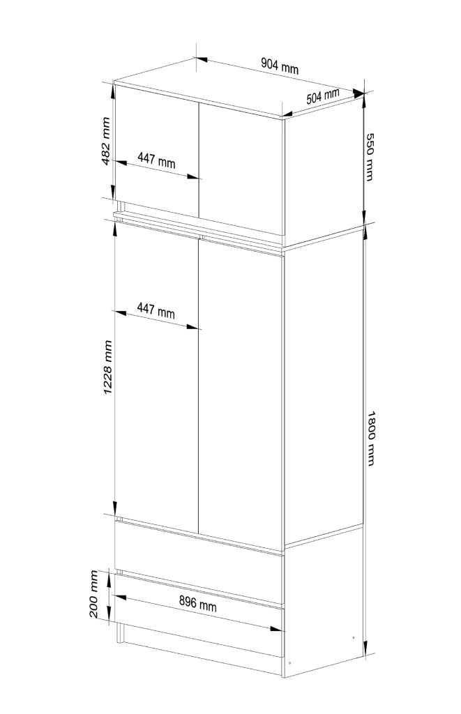 Armadio AKORD S90 con sopralzo Bianca 90 cm 2 ante 2 cassetti 90x51x234 cm