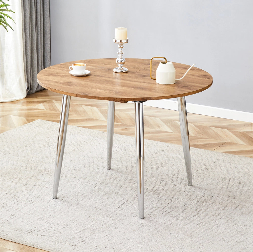 Tavolo da pranzo rotondo estensibile 107-137 cm in MDF e metallo, legno –