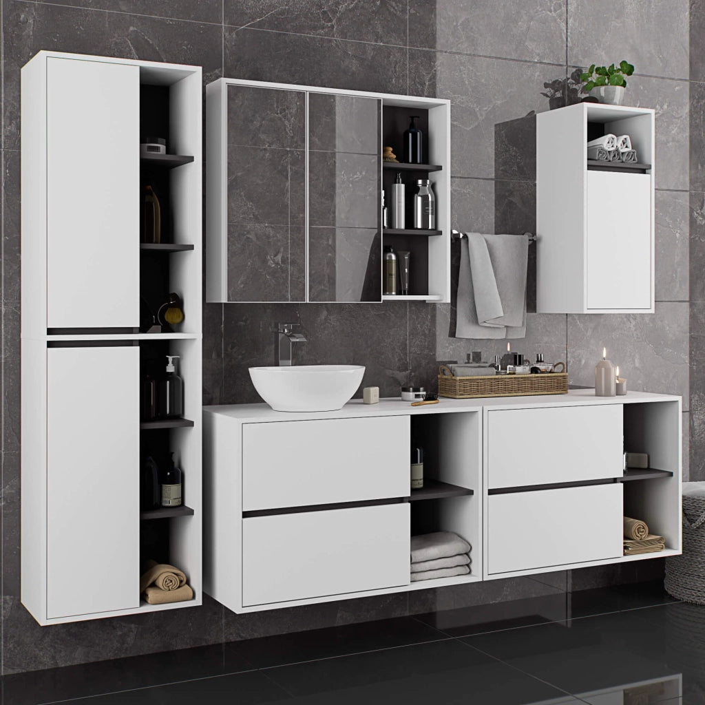 Pensile bagno con specchio VAMI Bianco, Grigio Grafite 90 cm 2 ante 90x15x75 cm