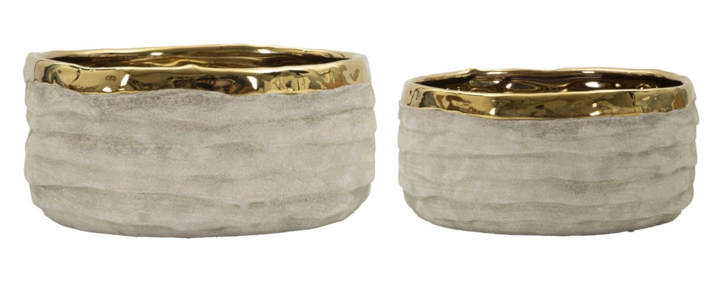 Cachepot Lima Bassi Coppia 22,5x0x10,5 cm in Ceramica Grigio e Oro