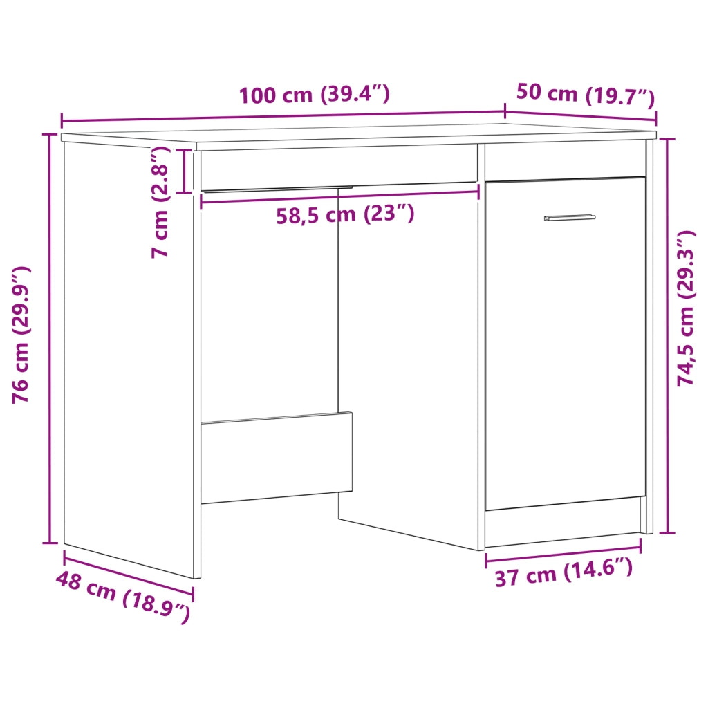 Scrivania  Nero Rovere 100x50x76 cm in legno ingegnerizzato
