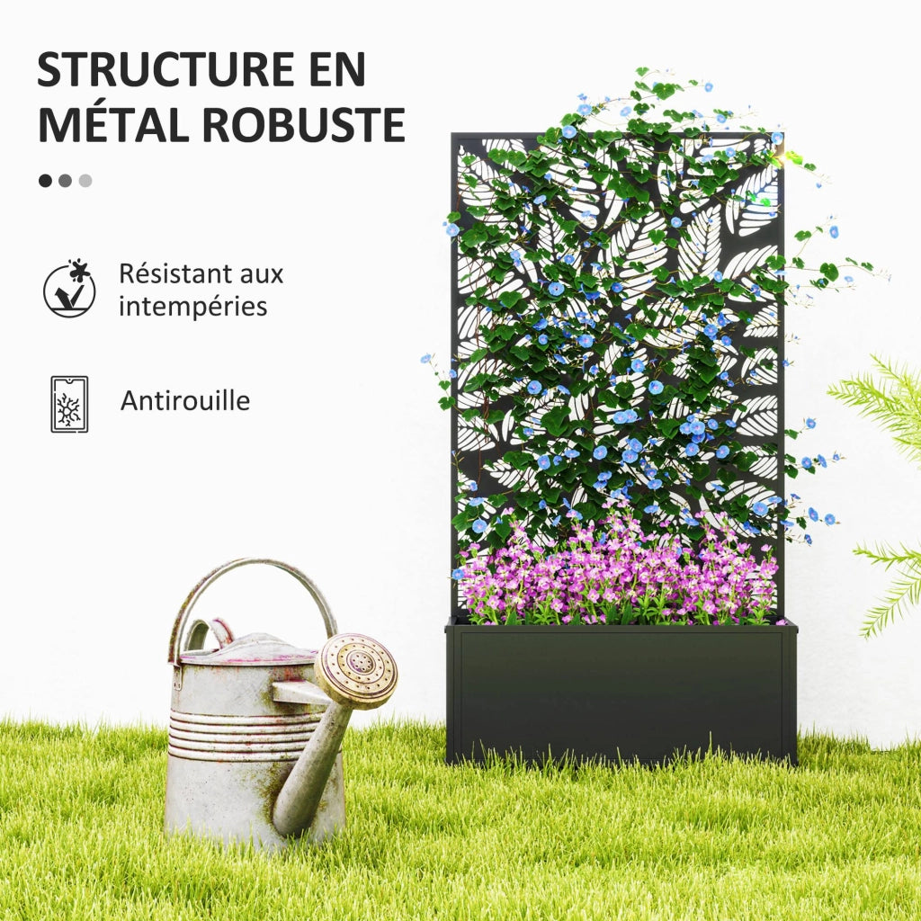 Fioriera rettangolare grande con griglia ¨C zephmum ¨C 61x23x113 cm nero