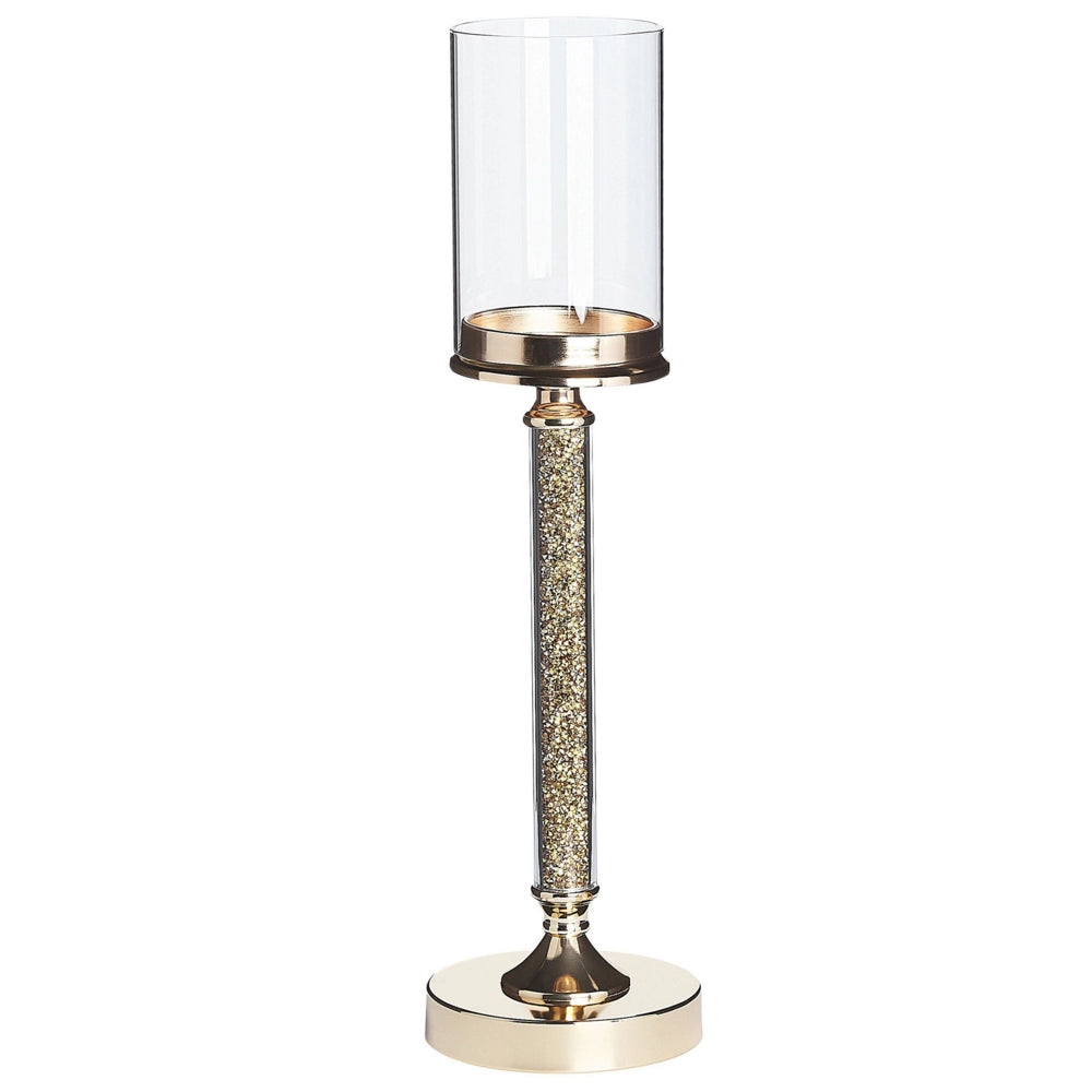 Portacandele Colonna in metallo dorato Paralume in vetro 41 cm Centrotavola decorativo glamour