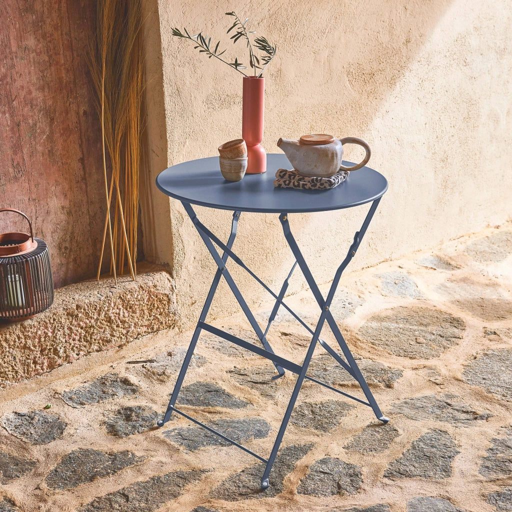 Tavolo da giardino bistrot pieghevole in acciaio, 2 posti, ø60cm, blu