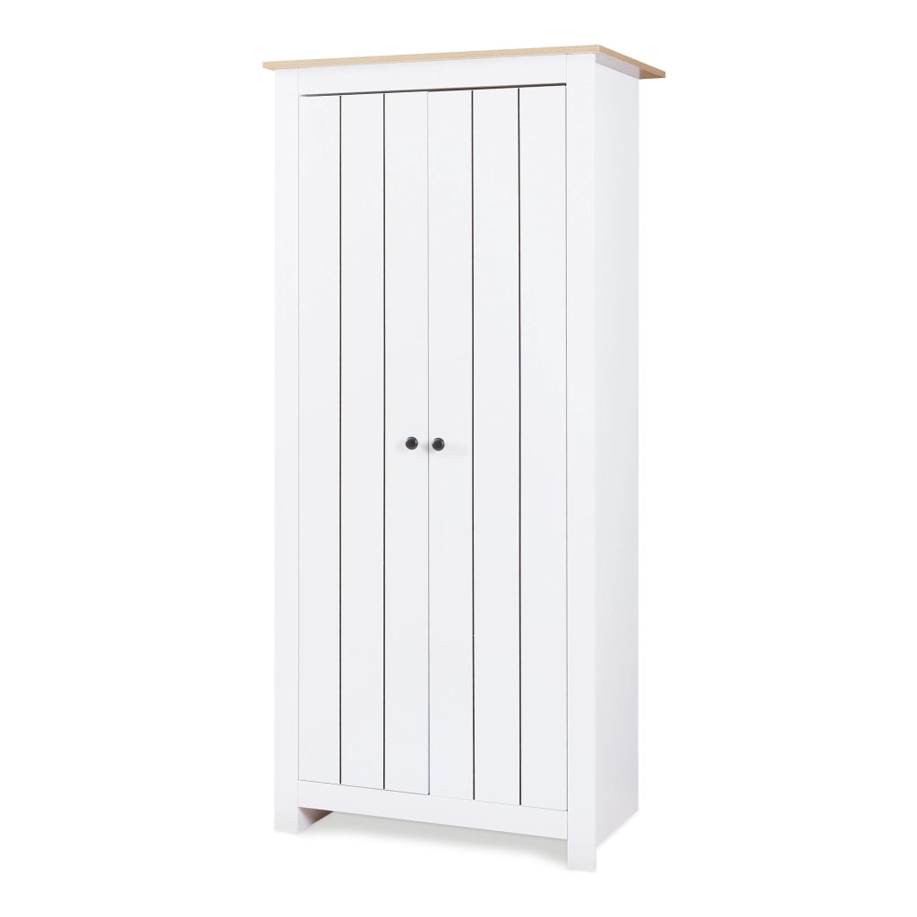 Armadio per Guardaroba Trorjam con Barra Appendiabiti e Scomparti 175 x 80 x 52 cm - Bianco/Effetto Rovere [en.casa]