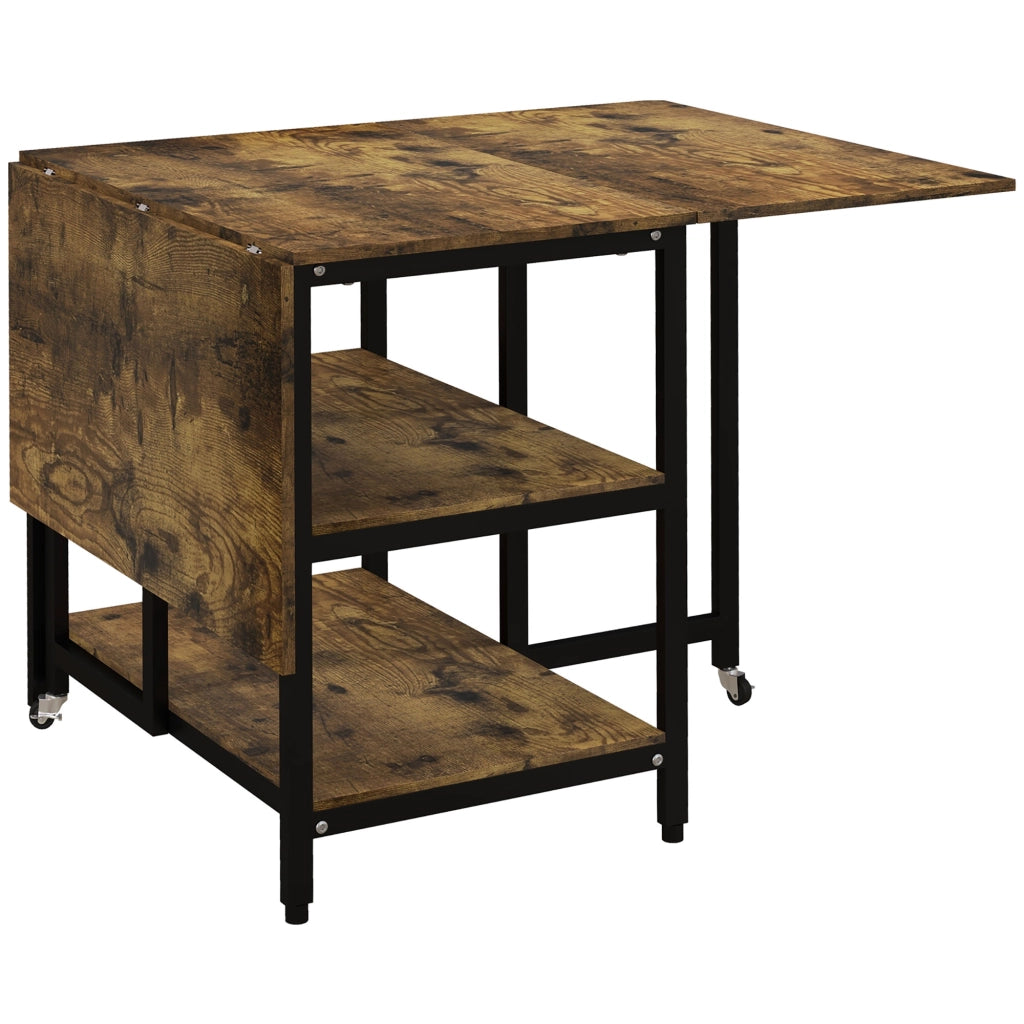 Tavolo da pranzo pieghevole con ruote e 2 ripiani 140x80 cm marrone