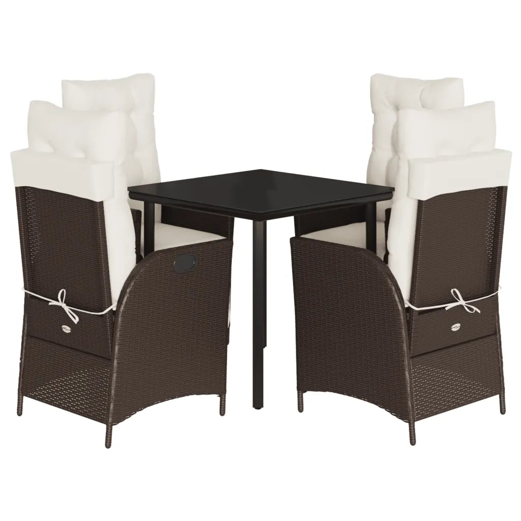 Set da Pranzo da Giardino 5pz con Cuscini in Polyrattan Marrone