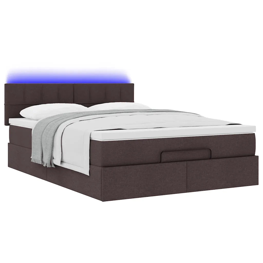 Pouf Letto con Materasso e LED Marrone Scuro 140x190 cm