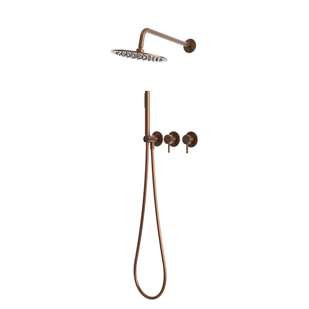 Kit Doccia Incasso a Parete 25 cm con Soffione Braccio Miscelatore Deviatore Doccino Flessibili Acciaio Inox 316L Oro Rosa KIT-DOCCIA-PARETE-25-ORO-ROSA