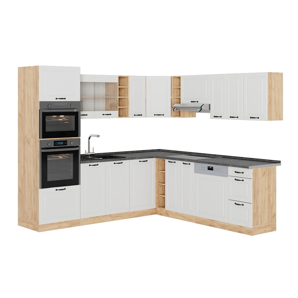 Cucina angolare completa R-Line Bianco rustico/Rovere dorato 247 x 237 cm, PL Antracite Vicco