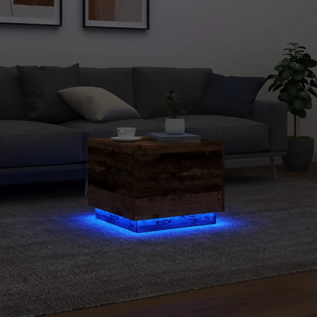 Tavolino da Salotto con Luci LED Legno Antico 50x50x40 cm 857720