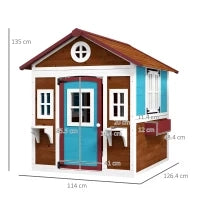 Casetta per Bambini 3-8 Anni con Tetto Inclinabile, Vasi e Fioriere, in Legno di Abete, 114x126.4x135 cm