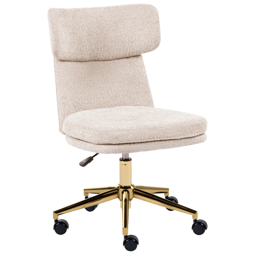 Sedia da ufficio in tessuto bouclé beige chiaro senza braccioli completamente girevole con regolazione dell'altezza del sedile