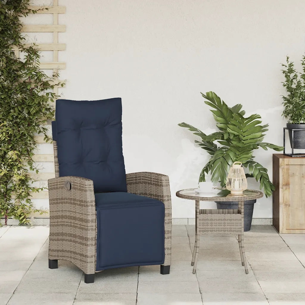 Sedia Reclinabile da Giardino | Sedie da Esterno con Poggiapiedi Grigia Polyrattan