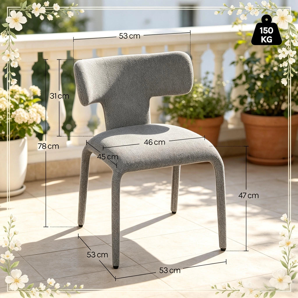 Set di 2 sedie moderne in lino grigio con schienale curvo, base in metallo e ruote