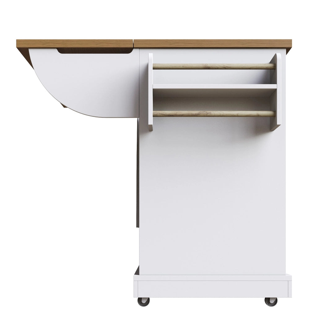 Carrello portavivande pieghevole 147x70x93 cm; design salvaspazio in MDF e metallo bianco