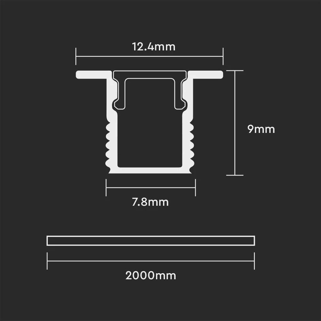 Profilo in Alluminio per Striscia LED max. 9mm da Incasso 2000x12.4x9mm – V-TAC – VT-8137