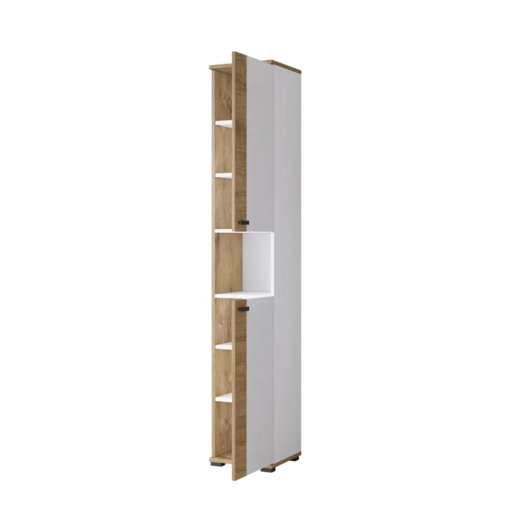 Colonna da bagno collezione BALEA - 2 porte e 1 nicchia, colore bianco e rovere